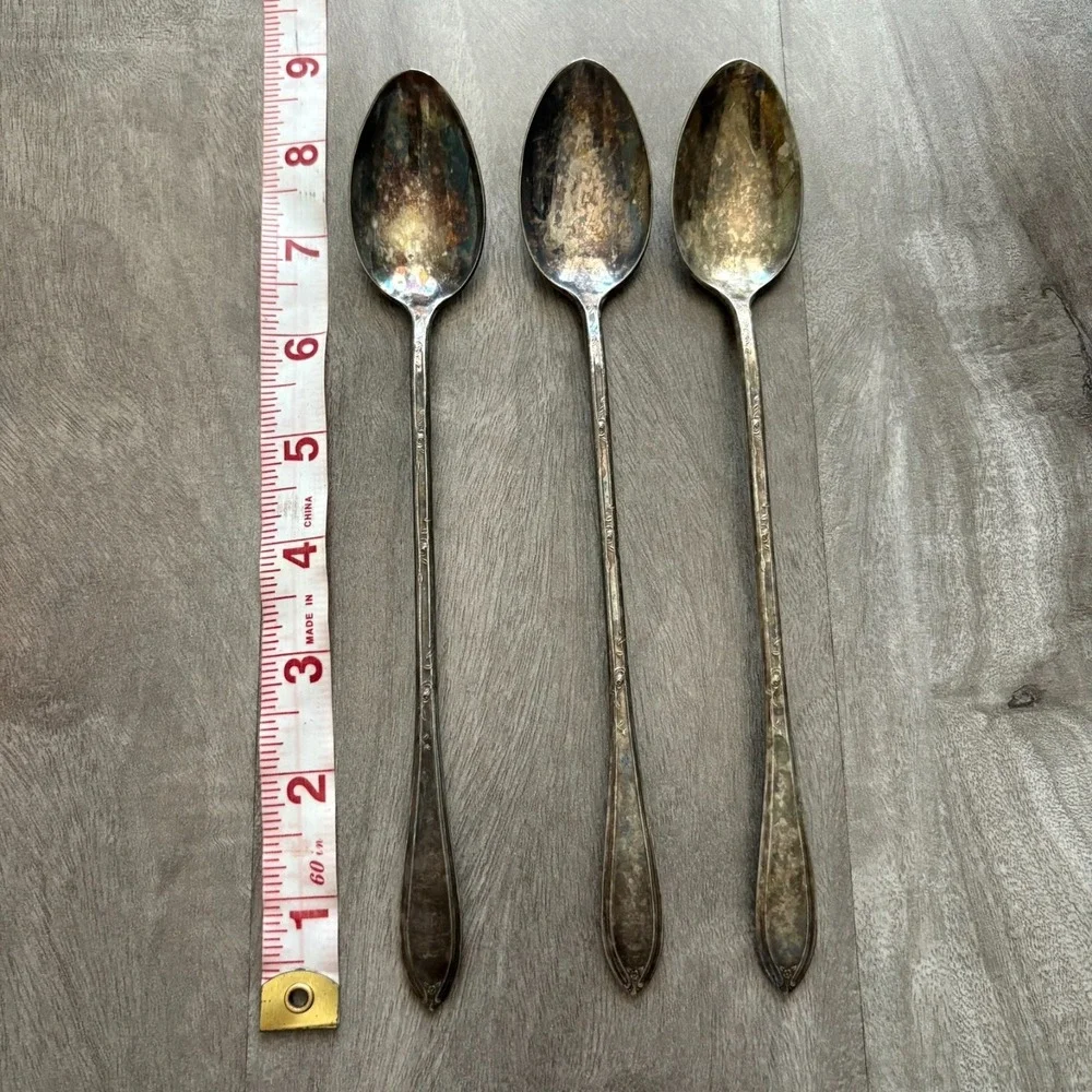 Vintage New England‎ Silver Plate Rosemary Pattern Ice Tea Spoons Set Of 3